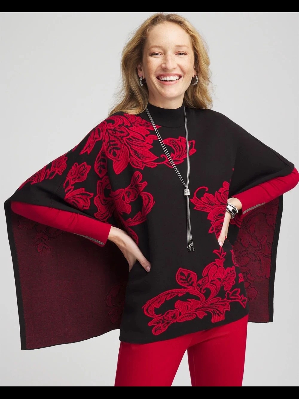 NWT  Chico's Jacquard EMBROIDERED Poncho